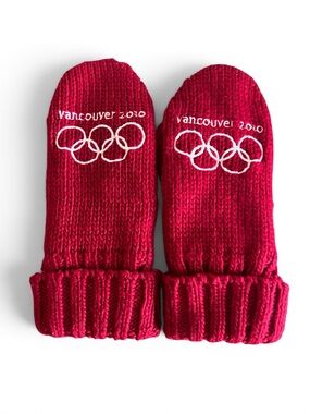 2010 Vancouver Olympic Mittens Red Knit Canada Maple Leaf HBC Official Sm/M